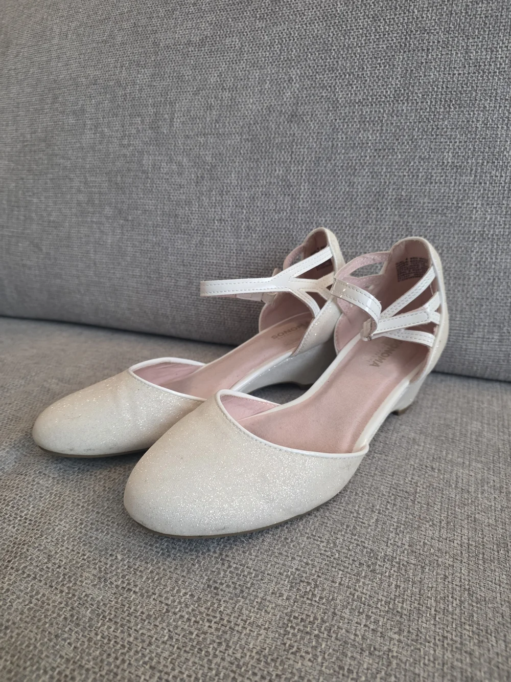 Sonoma Cream Glitter Girls' Dress Shoes with Ankle Strap